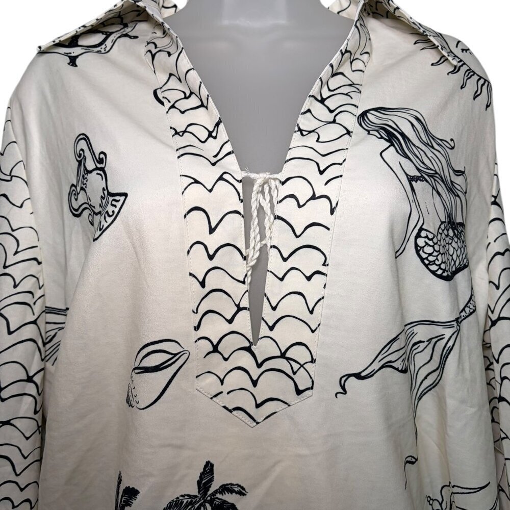 Adyson Parker Beach Print Tunic Top Medium White Black Sample Sale - Picture 3 of 5